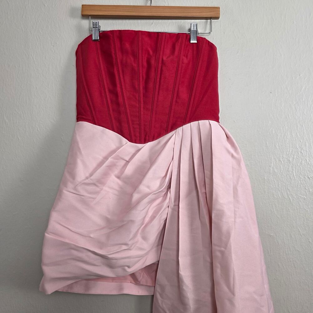 Showpo Olympia Red Pink Colorblock Strapless Draped Mini Party Dress NWT US 10 - Picture 6 of 15